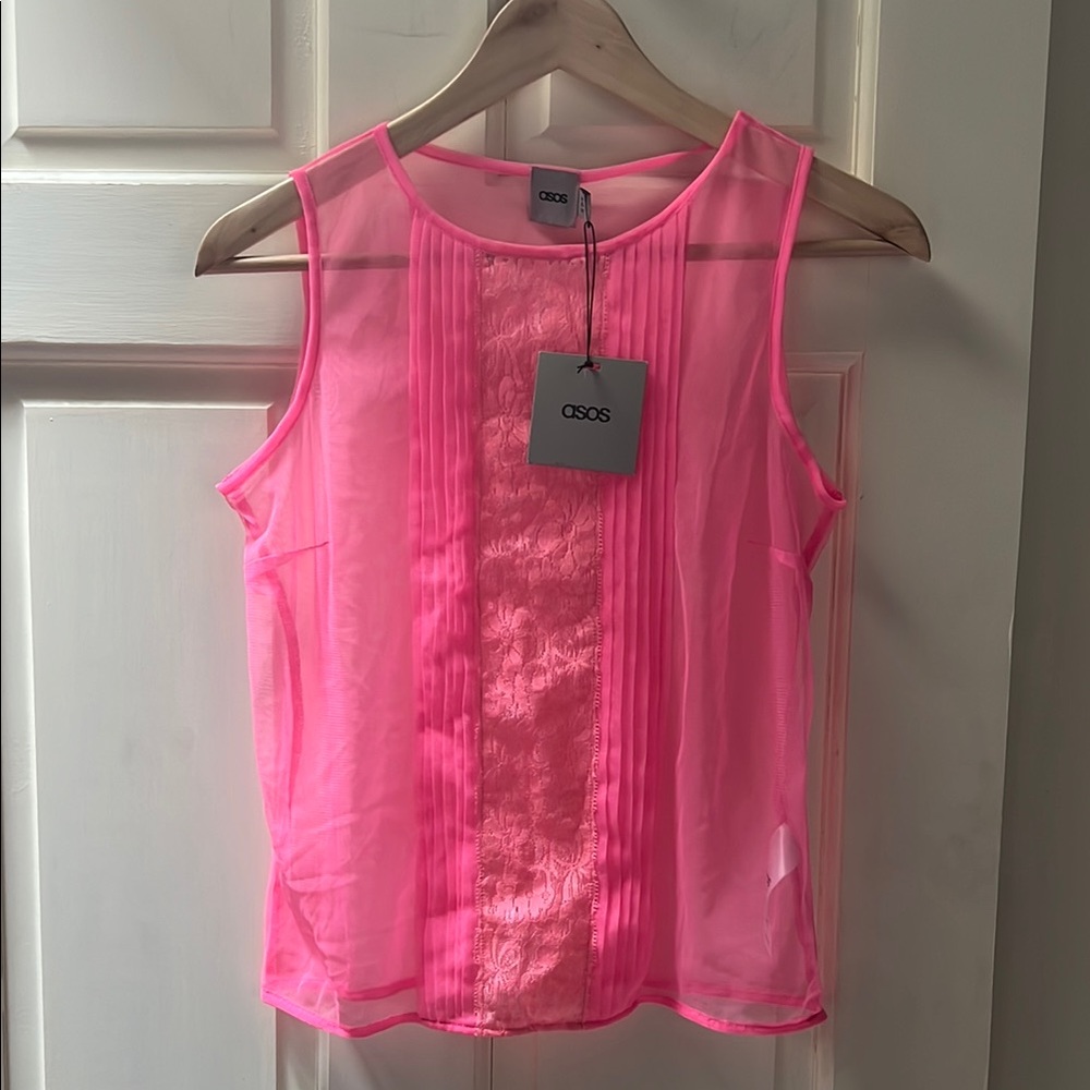 ASOS Pink Pleated Sheer Tank Top 4